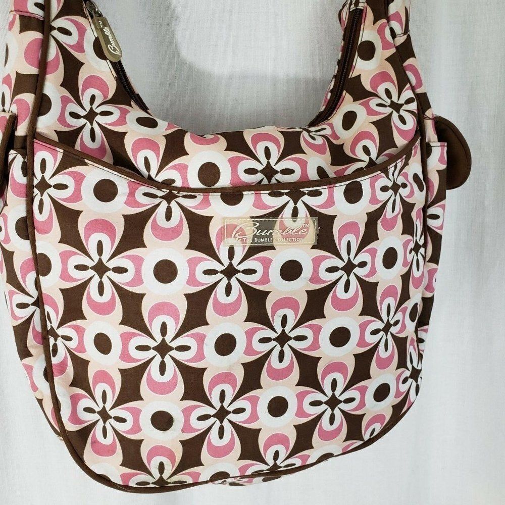 Bumble Collection Chloe Convertible Diaper Bag Chocolate Brown Pink - Picture 2 of 6